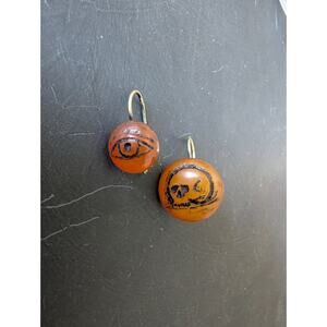 MEMENTO MORI Hand Carved Pair Amber Button Earrings OOAK
